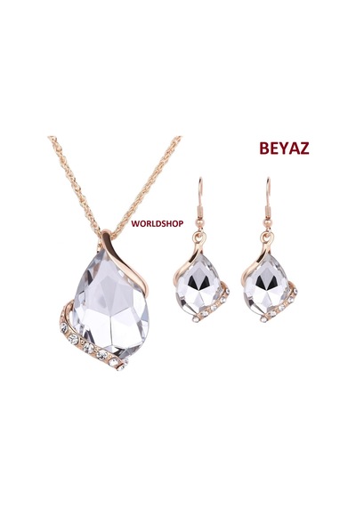 Büyük Swarovski Taşlı Takı Seti 18 Gp, Sevgililer Günü Si Kırmızı Altın