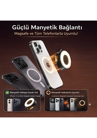 Manyetik Mini Led Telefon Işığı Magsafe Uyumlu Selfie & Video Çekim Işığı Katlanabilir Vlog Işığı