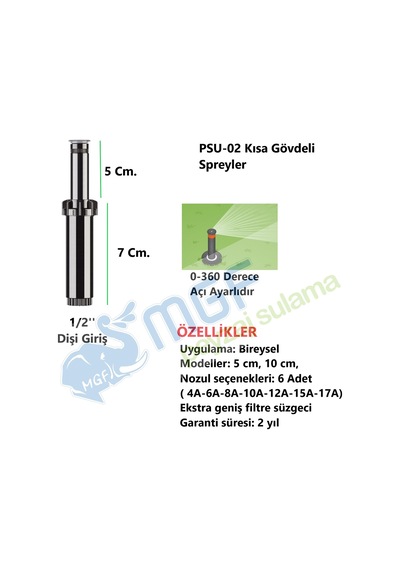 5xHunter Psu-02-8A (2,4Mt) Kısa Gövde(7cm) Sprey Çim Fıskiyesi