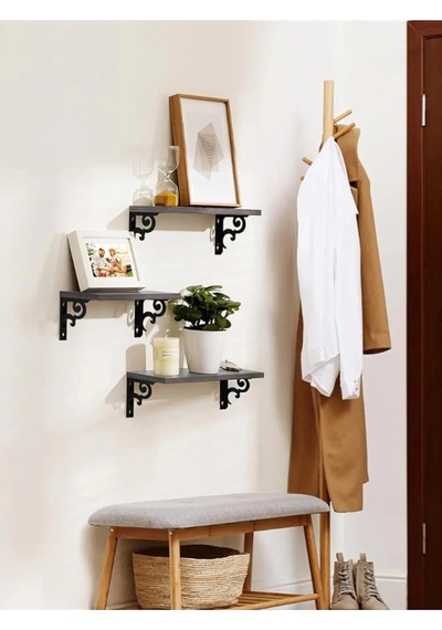 Duvar Rafı Kitaplık Mutfak Banyo Yaşam Alanı Metal Ahşap 3 Lü Set Raf Çok Renkli