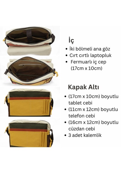 Cappadocia Vintage 4009 Omuz Postacı Yeşil Krem 15.6 Laptop Çanta Yesil