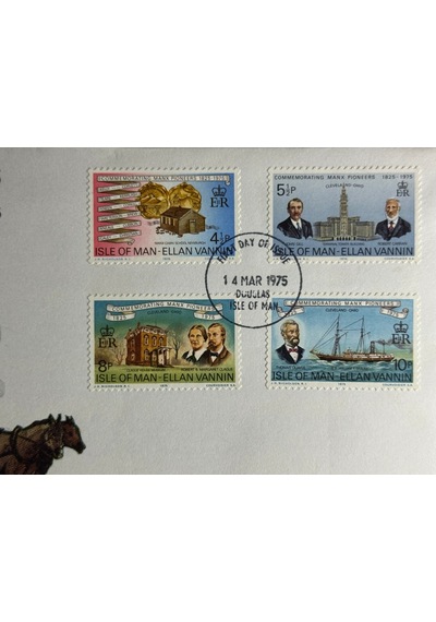 İsle Of Man Fdc 1975 Manx Pioneers To Cleveland Ohio İlk Gün Zarfı  Teşhir Ürün