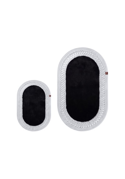 Banyo Paspası Takımı 60x100+40x60 Cm İç Trikot Siyah & Gümüş