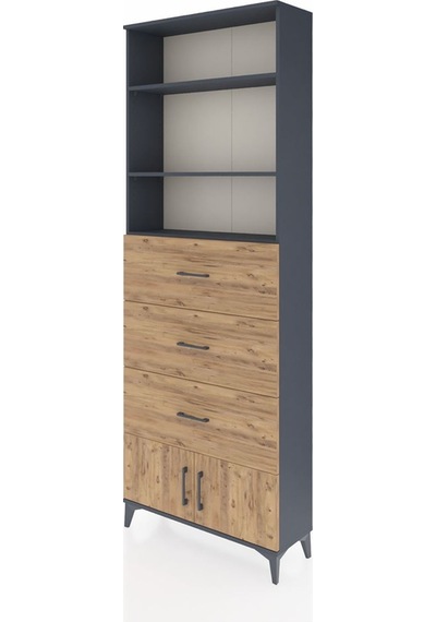 Arges Dolap 3 Raflı 3 Çekmeceli 2 Kapaklı 88x30x243 Antrasit-çam Antrasit