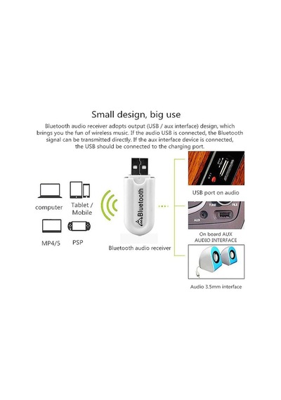 Ayrex Coverzone Usb Bluetooth 5.0 Ses Alıcı Adaptör Aux 3.5mm Çıkışlı Kablosuz Müzik Alıcısı, Hoparlör