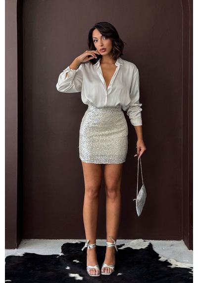 Verymoda Payetli Mini Etek - Şık Gece Ve Parti Modası F1980 Taş