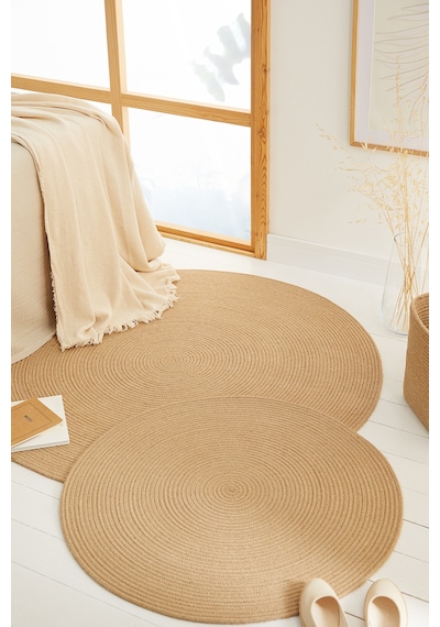 Ocean Home Textile Naturel Jüt  Halı Kilim 80 Cm Çap