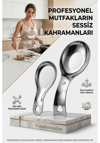 Inox Paslanmaz Çelik Kaşık & Kepçe Altlığı Seti 2 Adet, Büyük-küçük Boy 723141 Diğer