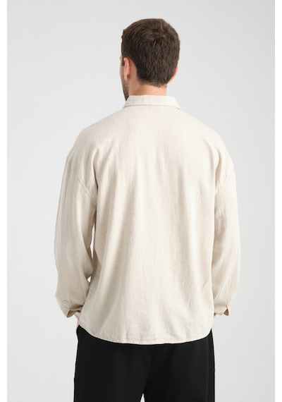 Redline Bond Keten Oversize Rahat Kalıp Premium Kumaş Basic Gömlek Bej