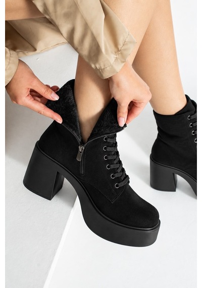 Dabab Shoes Melvıan Kadın Siyah Lüks Süet Bağcıklı Fermuarlı İçi Kürklü 8 Cm Kalın Topuklu 3 Cm Platform Bot Bootie Siyah Süet Dabab Shoes Melvıan Kadın Siyah Lüks Süet Bağcıklı Fermuarlı İçi Kürklü 8 Cm Kalın Topuklu 3 Cm Platform Bot Bootie Siyah Süet