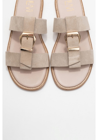 Luvishoes Luvi Shoes Sveta Bej Süet Tokalı Hakiki Deri Kadın Terlik Bej