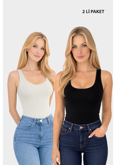 Qustyle Kare Yaka Dikişsiz Atlet 2 Li Paket Esnek Kumaş, Vücuda Oturan Basic Kadın Atlet Ekru Qustyle Kare Yaka Dikişsiz Atlet 2 Li Paket Esnek Kumaş, Vücuda Oturan Basic Kadın Atlet Ekru