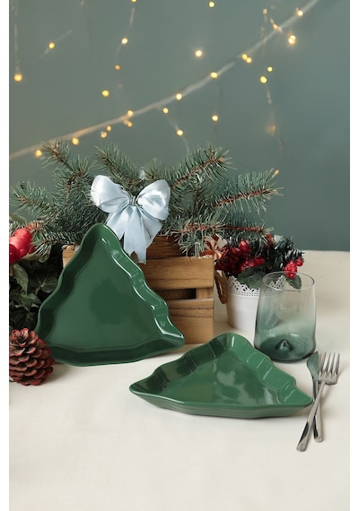 Yeşil Çam Kayık Tabak 22 Cm 2 Adet 308 Yeşil