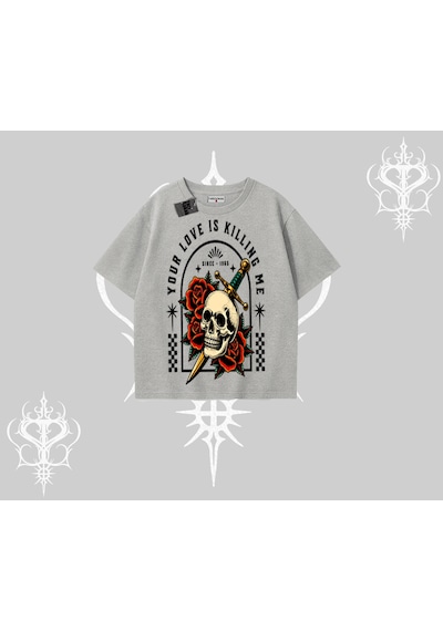 Tarzsokak Oversize Tshirt Your Love Is Killing Me Dead Romance Gri