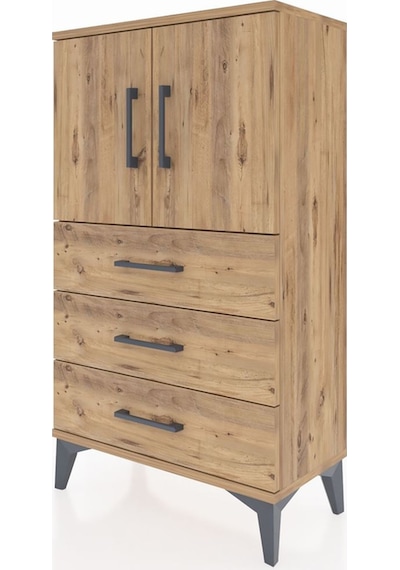 Arges Komodin 2 Raflı 3 Çekmeceli 2 Kapaklı 60x30x106 Çam-çam Çam