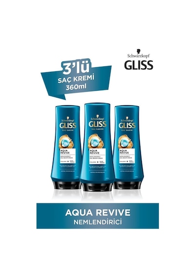 Gliss Aqua Revive Nemlendirici Saç Kremi 3 x 360 ML