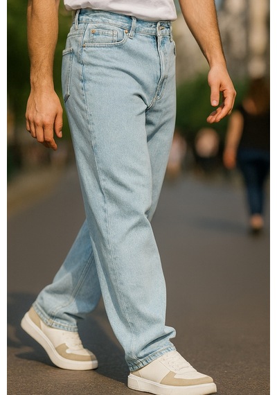 Cedy Denim Yüksek Kalite Baggy Fit Jean Leon Yüksek Bel Bol Kesim Kot Pantolon C352 Mavi