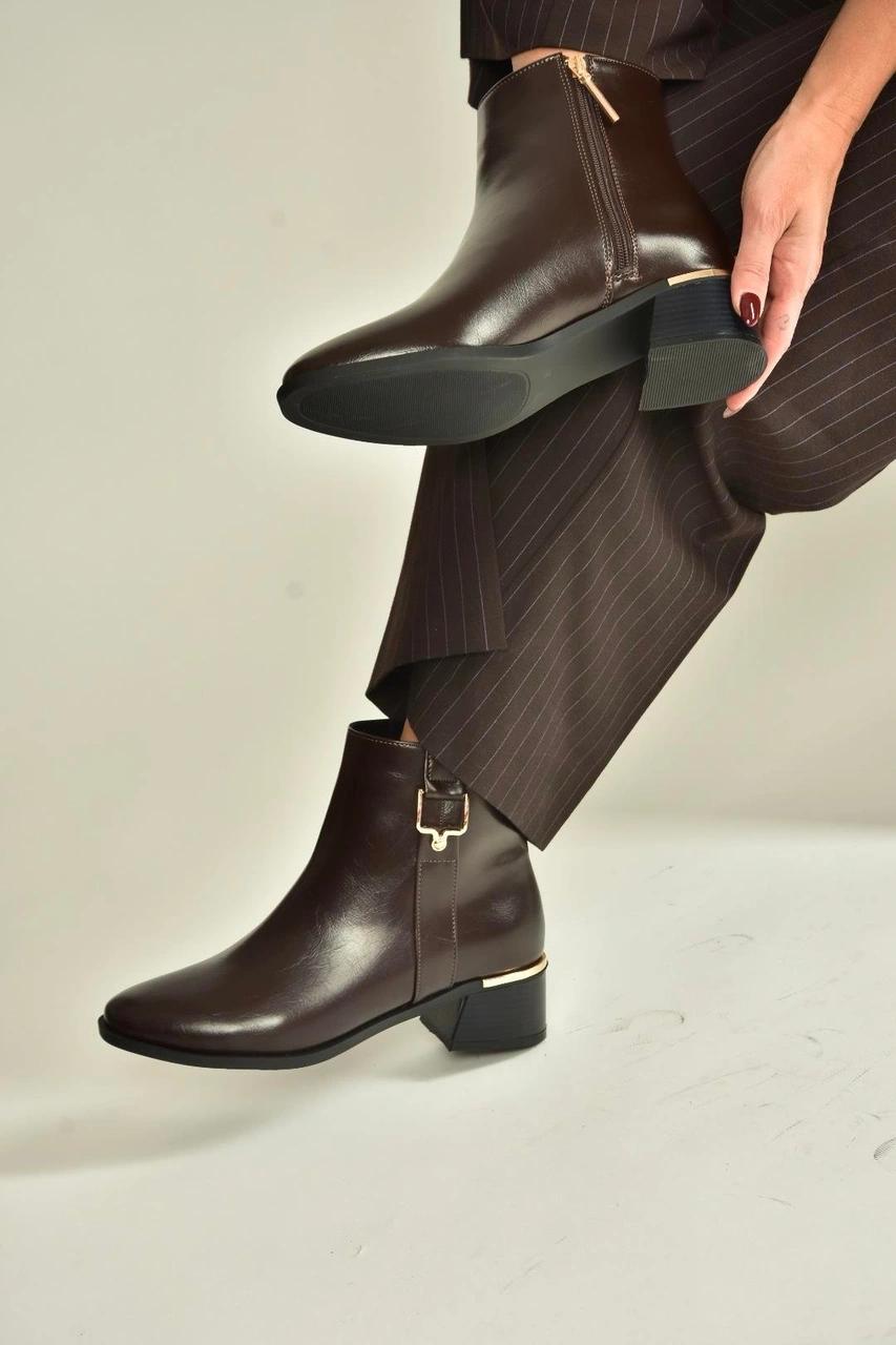 Fox Shoes V518978809 Kahverengi Alçak Topuklu Kadın Bot Kahverengi-suni Deri