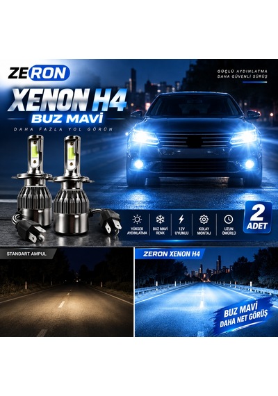 Hyundai Accent Xenon H4 Buz Mavi Led Far Ampulü 12v - 2 Adet Yüksek Aydınlatma Kolay Montaj