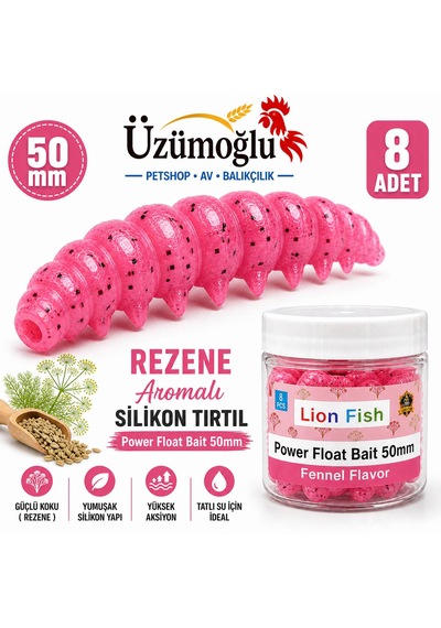 Üzümoğlu Benekli Pembe Rezene Aromalı Silikon Tırtıl 50mm 8 Adet