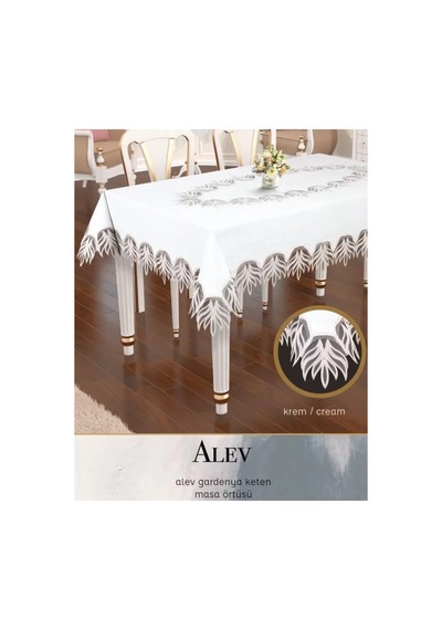 Gardenya Keten Tek Masa Örtüsü 160x260 Cm Dantelli Yemek Masası Örtüsü Alev Model Krem Çok Renkli