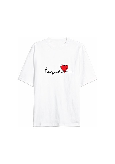 14 Şubat Tişört Sevgililer Günü İçin Özel Tasarım Love Baskılı T-shirt - Beyaz