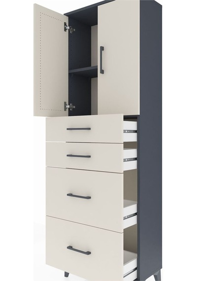 Arges Dolap 2 Raflı 4 Çekmeceli 2 Kapaklı 60x30x182 Antrasit-aytaşı Antrasit