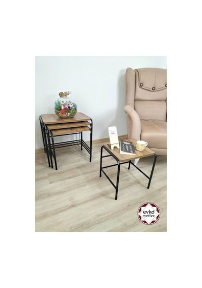 Evko Mobilya Buket Sehpa, 4'lü Zigon Sehpa, Servis Sehpası, Iç Içe Geçen Sehpa, Ahşap Sehpa, Dikdörtgen Sehpa Ceviz