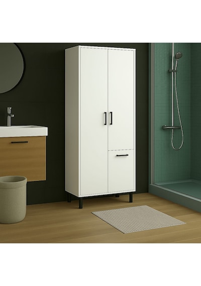 Çok Amaçlı & Tek Çamaşır Sepetli Banyo Dolabı Beyaz