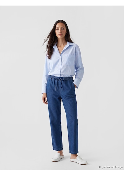 Lcwaıkıkı Classic Mavi Beli Lastikli Mom Fit Kadın Jean Pantolon