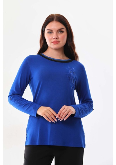 Sistas Kadın Çiçek İşlemeli Yaka Detaylı Bluz 23557 Saks