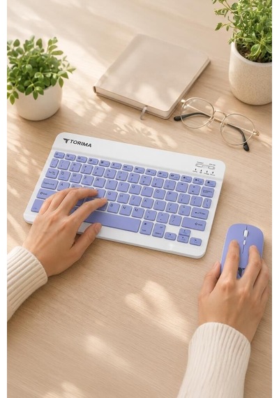 Delux Serisi Kablosuz Klavye Mouse Seti Tmk04 Mor Akıllı Teknoloji Çalışma
