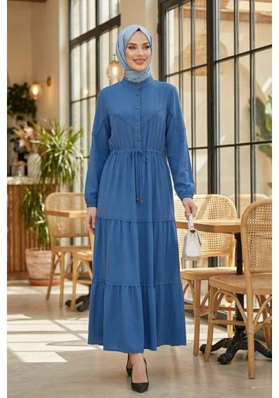 Hb Harma Time Butik Kadın Dantel Detaylı Bel Bağcıklı Mavi Ayrobin Elbise Hb Harma Time Butik Kadın Dantel Detaylı Bel Bağcıklı Mavi Ayrobin Elbise