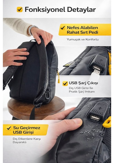 İmaks Küçük Boy İmperteks Su Geçirmez Usb Şarj Çıkışlı Unisex Günlük Şık Sırt Çantası Siyah Sarı Mb01 Siyah - Sarı İmaks Küçük Boy İmperteks Su Geçirmez Usb Şarj Çıkışlı Unisex Günlük Şık Sırt Çantası Siyah Sarı Mb01 Siyah - Sarı