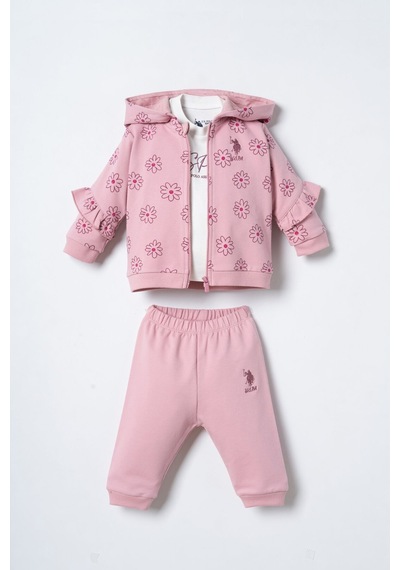 U.S. Polo Assn. Nakışlı Kız Bebek Hırkalı Pembe Uzun Kol Pijama Takım Usb3248-c-v1 Usb3248-c-v1