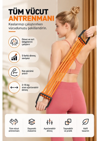 5 Kademe Ayarlı Göğüs Yayı Direnç Bandı Omuz Sırt Göğüs Kol Vücut Kası Geliştirme Aleti S305 Çok Renkli