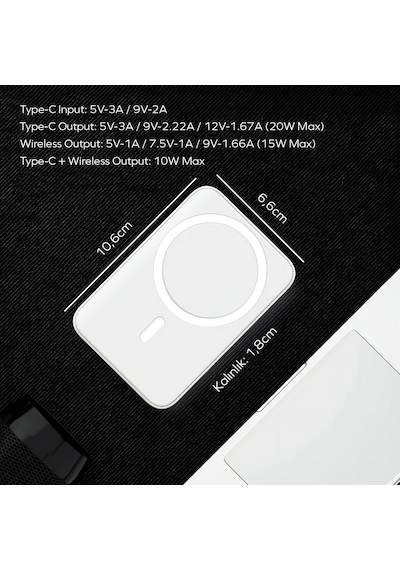 Woyax By Deji 10000 Mah 20 W Standlı Hızlı Taşınabilir Magsafe Powerbank Siyah