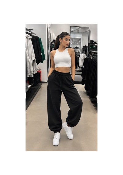 Modanida Kadın Siyah Oversize Eşofman Altı İki İplik Paçası Lastikli Yüksek Bel Eşofman Siyah Siyah Modanida Kadın Siyah Oversize Eşofman Altı İki İplik Paçası Lastikli Yüksek Bel Eşofman Siyah Siyah
