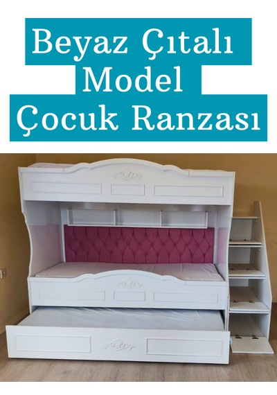 Çocuk Ranzası Beyaz - Çıtalı Model
