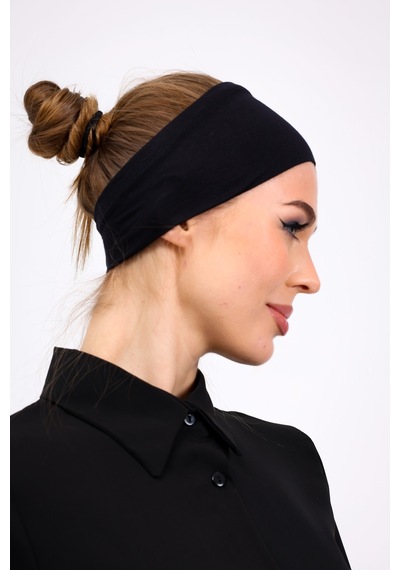Loggia Kaymayan Silikonlu Bandana Bone Siyah - Kadın Tesettür Dikişsiz Kaymaz Geçme - Sportif Saç Bandı Siyah