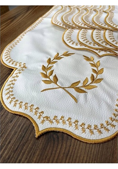 Mucit Home Amerikan Servis Ve Masa Örtüsü 6 Kişilik 19 Parça Runner Seti Nakışlı Yemek Sunum Takımı Beyaz - Gold