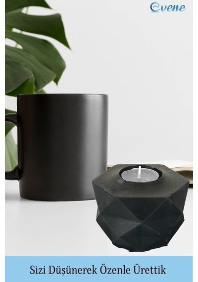 Mumluk Şamdan Tealight Ve İnce Mum Uyumlu Prizma Model - Siyah
