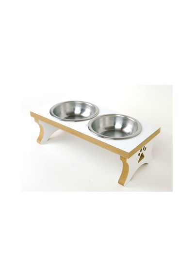 Ahşap Çelik Kaseli Kedi- Köpek Mama Ve Su Kabı Stantı-2 350 Ml.