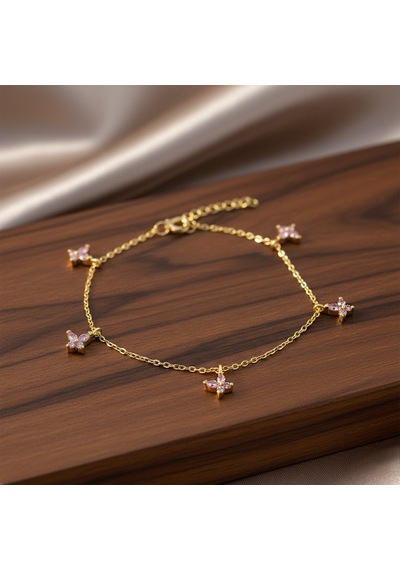 925 Ayar Gümüş Sallantılı Pembe Gold Kelebek Bileklik Altın