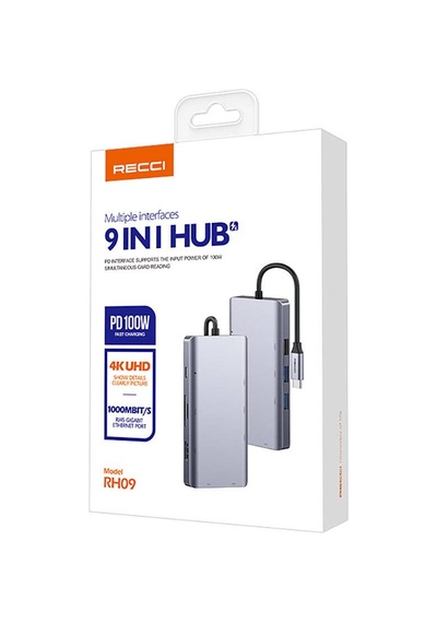 Recci Rh09 Type-c To Type-c + Sd/tf + Usb3.0 + Usb2.0 + Hdmı + Vga + Rj45 Bağlantılı 9in1 Hub