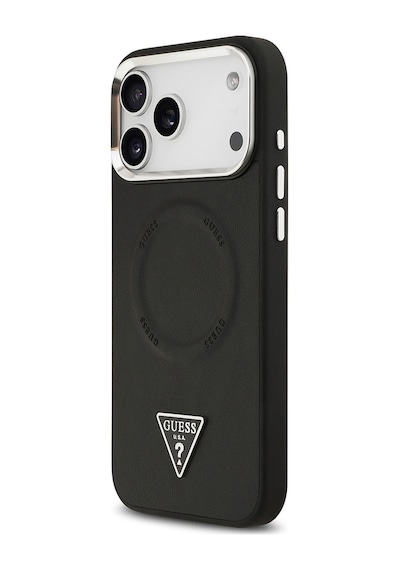 Apple Uyumlu iPhone 17 Pro Kılıf Guess Lisanslı M-safeli Pu Deri Metal Kamera Çerçeveli Üçgen Logolu Siyah Siyah