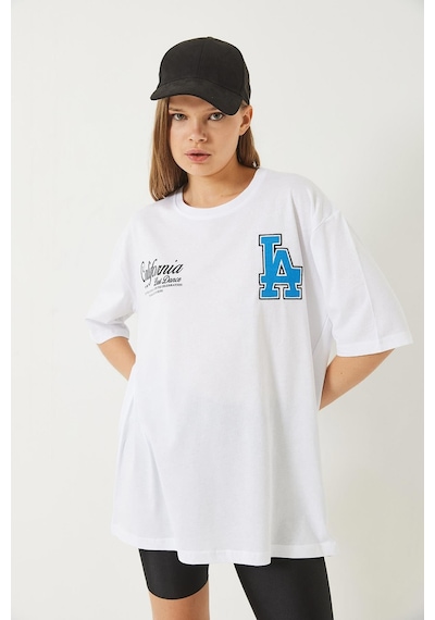 Shade Kadın Los Angeles Baskılı Oversize Kısa Kollu Penye T-shirt 5197 60283079 - Beyaz