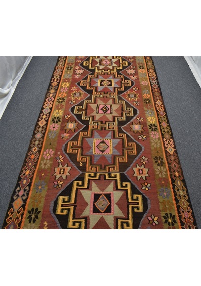 Zehra Abla Halı El Dokuma Tek Parça Yıldızlı Kars Kağızman Yün Kilim 7131 Çok Renkli