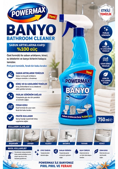 Powermax Banyo Temizleyici 750 Ml X3 Set Çok Amaçlı Banyo Temizlik Ürünü