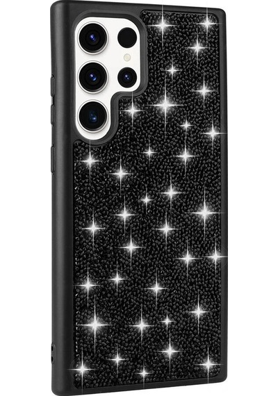 Galaxy S23 Ultra Uyumlu Parlak Taşlı Tasarım Pırlanta Zore Kılıf-siyah Siyah